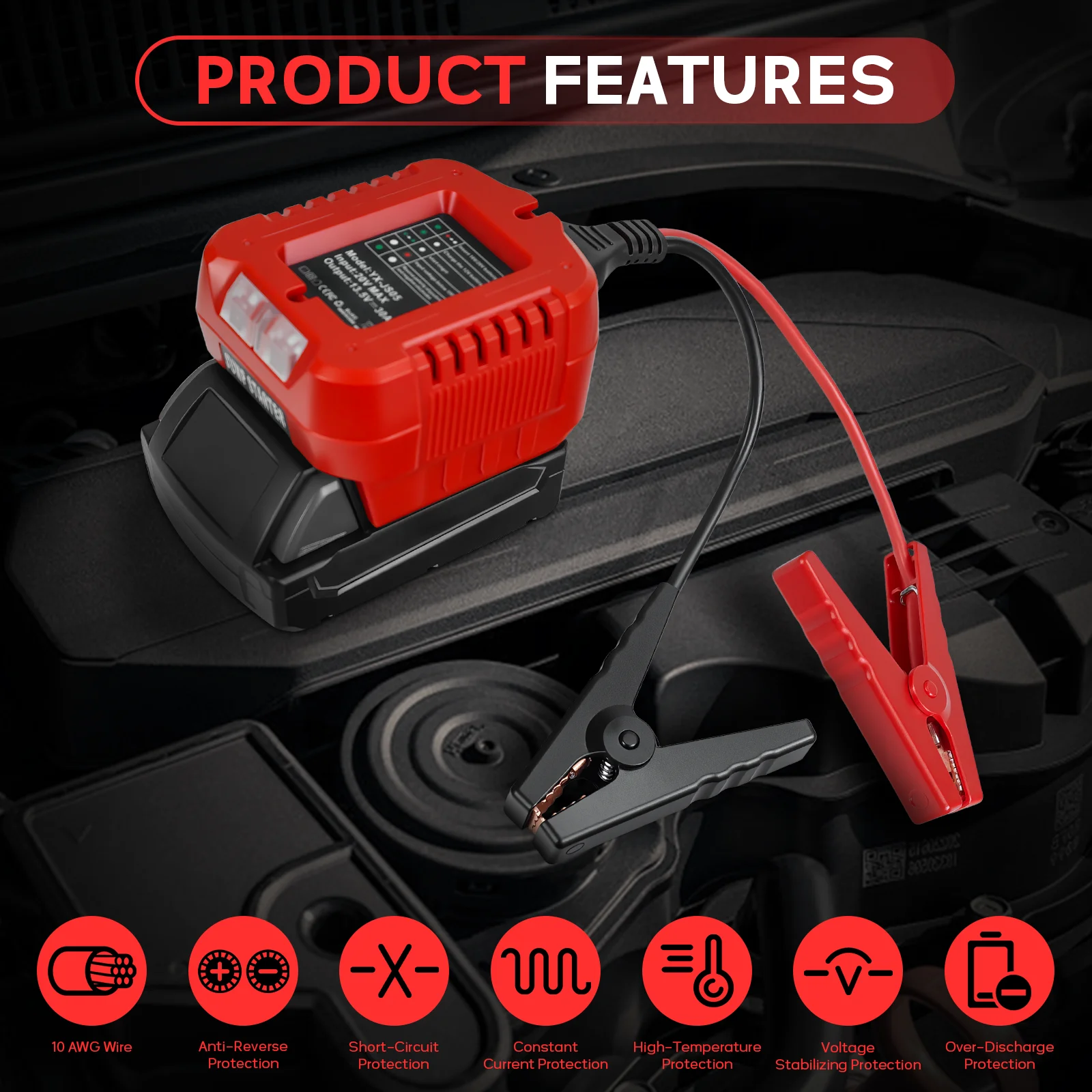 كابلات الطائر مع مقاطع لبطارية ميلووكي 18 فولت 10AWG كابل معزز للسيارات لبدء تشغيل السيارة باستخدام بطارية الأداة