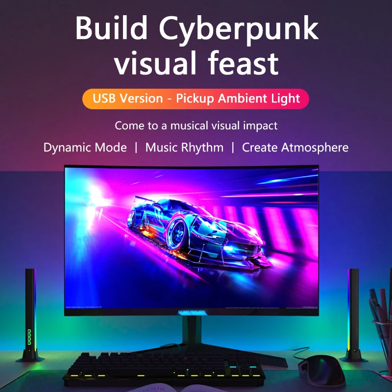 RGB Light Bar, Music Sync RGB IC LED Lights Bars, Remote/App Control Color Changing Gaming TV Backlight,8 Dynamic Modes