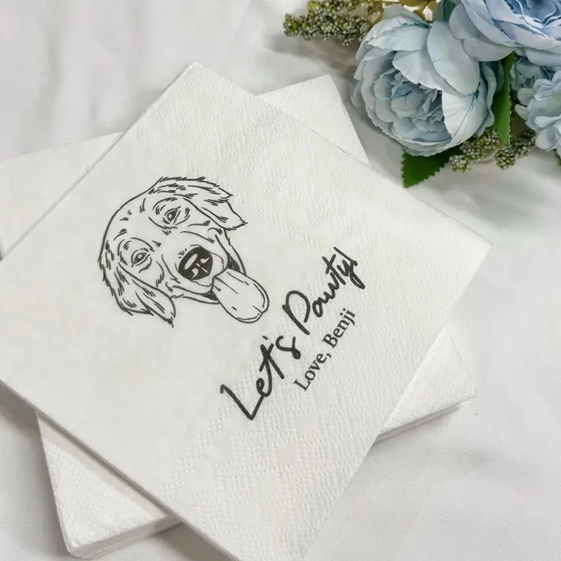 50pcs Customized Pet Wedding Napkins,Personalized Cocktail Pet Napkins, Illustrated Dog Napkins,Pet Portrait Cocktail Napkins