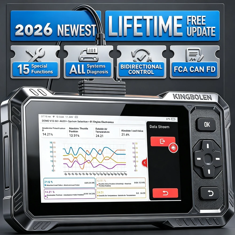 KINGBOLEN S6 ELITE Bidirektionales Auto-Diagnosegerät - Alle Systemdiagnosen, 15 Spezielle Resets, CAN FD Protokoll, FCA Gateway-Zugang, Auto OBD2 Code-Scanner