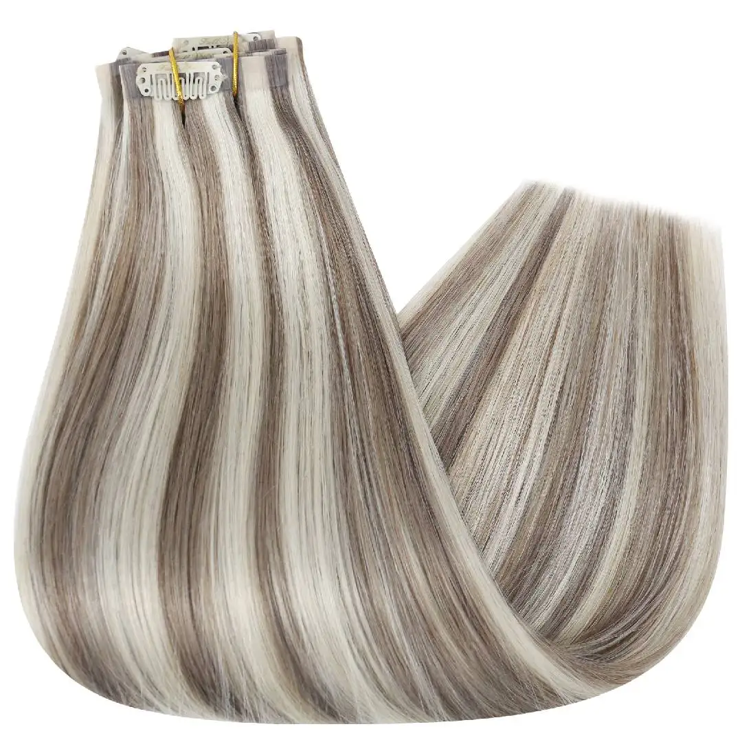 Full Shine Clip in Hair Extensions Human Hair 120g Seamless Invisible Clip In Extensions Human Hair Remy Balayage Blonde Color