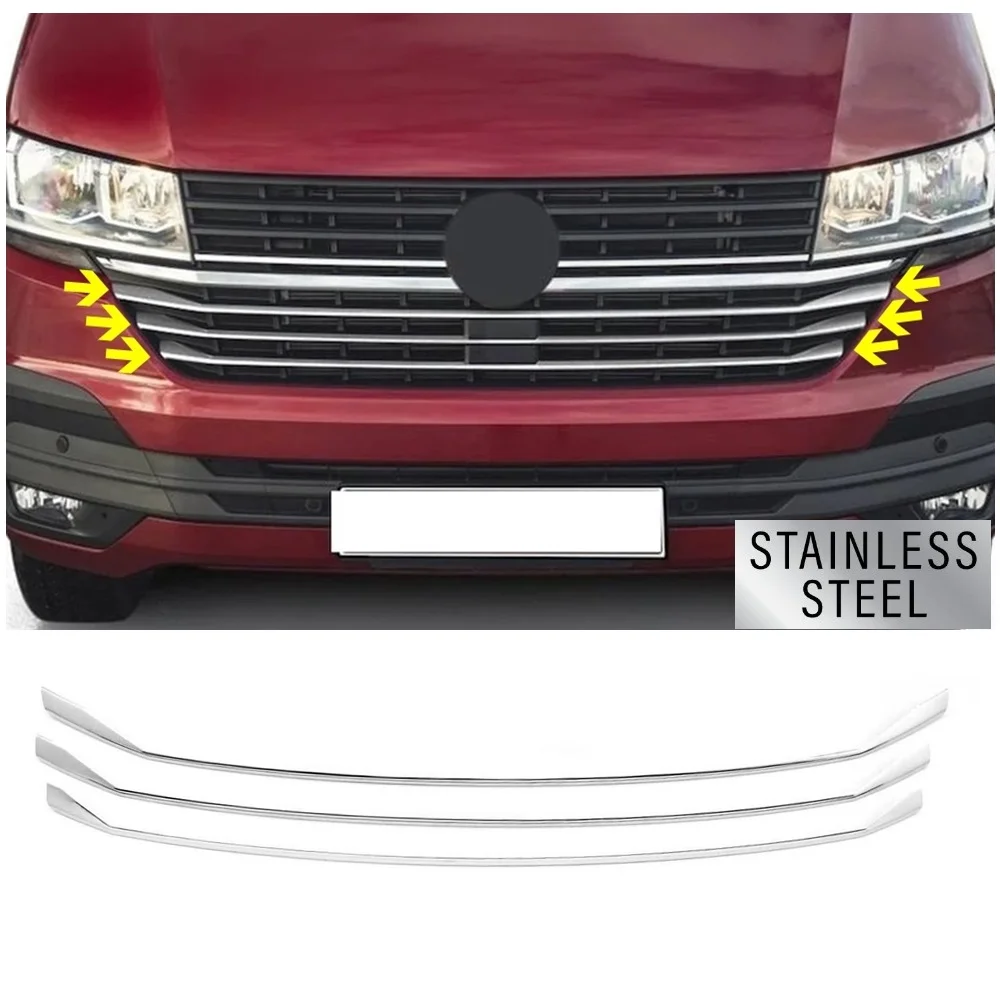 

For VW Transporter T6.1 Chrome Front Grille Lower Strip 3 Pcs 2020-2023 Models. Stainless Steel. A+ Quality. Car Accessories