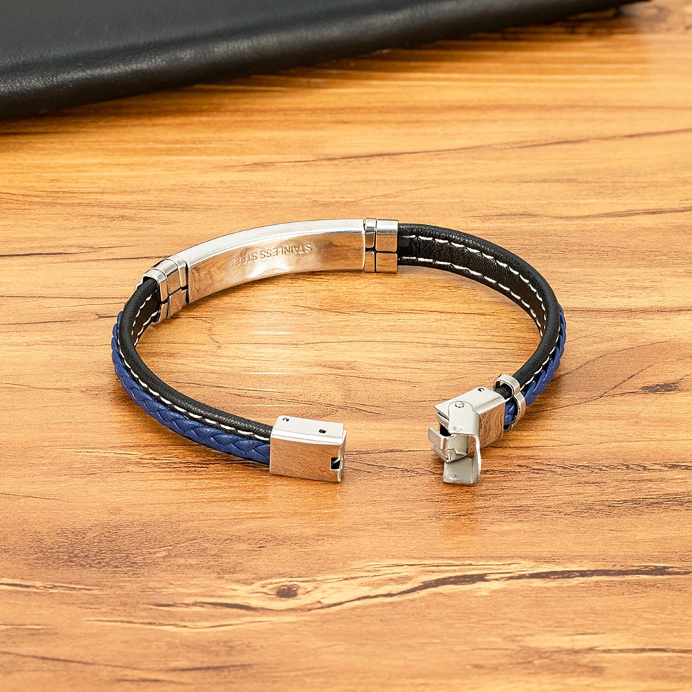 TYO Fashion Woven Genuine Leather Metal Stainless Steel Safety Buckle Bracelet Men Bangle Accessory Daily Wear Gift Dropshipping — zdjęcie 3