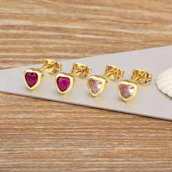 Nidin New Arrival Romantic Heart Shape Inlaid Zircon Charm Stud Earrings 5 Colors For Women Girl Jewelry Wholesale Accessories