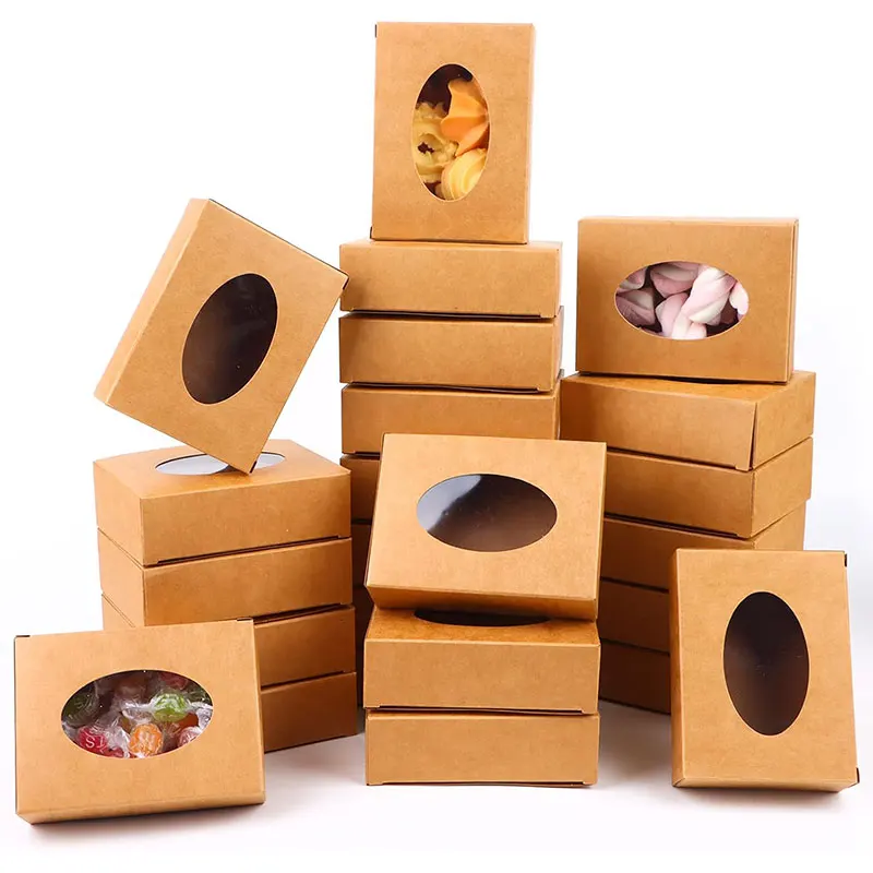 20/30Pcs Mini Kraft Paper Box with Window, Round Soap Packaging Boxes for Homemade Soap Favor Treat Bakery Candy