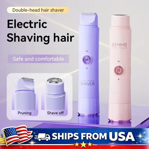 2 in 1 Electric Hair Trimmer for Women Dual Head USB Charging Cordless Wet Dry Body Facial Bikini Shaver Portable