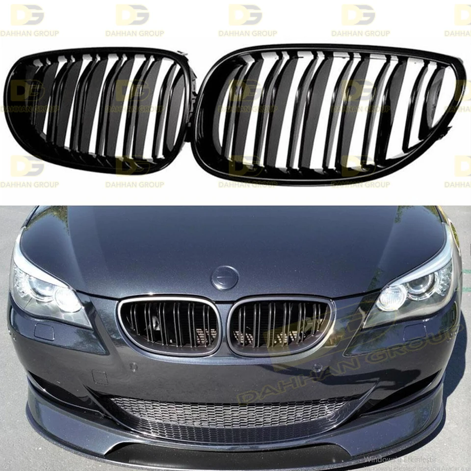 B.M.W 5 Series E60 M5 Style Front Grill Grade Dual Double Lines Without Logo Piano Gloss Black High Quality ABS Plastic