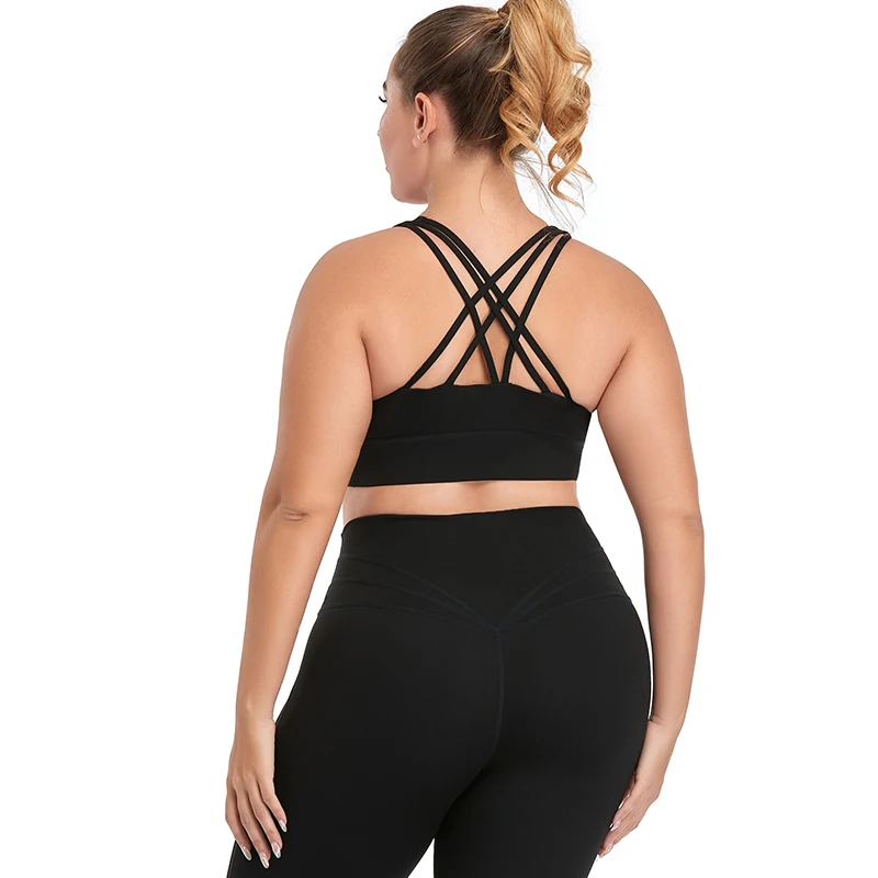 Plus Size Women's Tracksuit Yoga Set with Shock Proof Chest Pad Sport Bar High Waist Tummy Control Yoga Pants Sports Wear Suit