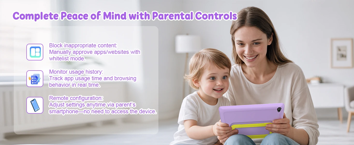 10.1 Inch Kids Tablet 24GB(3+21G) RAM 64GB ROM Android16 GMS Certified A333 Five-Core HD IPS 6000mAh Parental Control With Shockproof Silicone Case Stand Children Learning Tablet PC Purple Blue