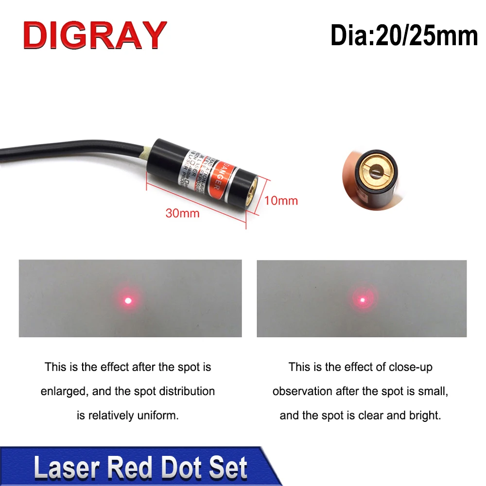 Digray DIA: ชุดตัวจับจุดสีแดง20/25มม. โมดูลไดโอด DC5V อุปกรณ์ตำแหน่งสำหรับ Co2ตัดเลเซอร์แกะสลักหัว