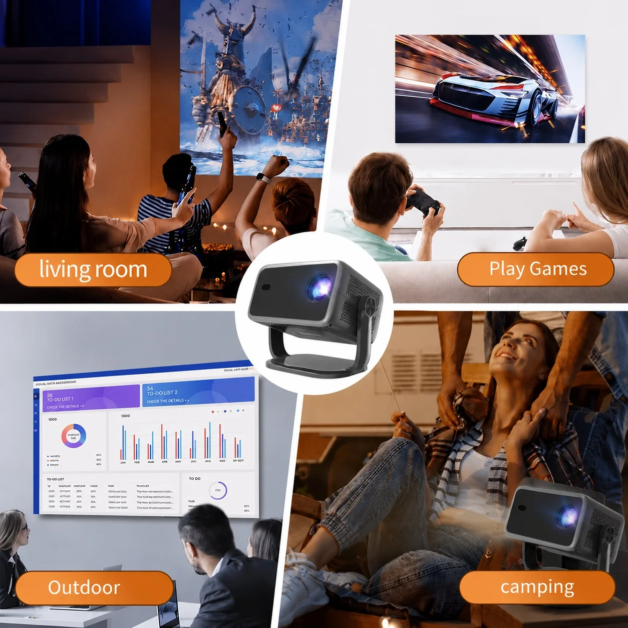 LynCast L018 Home Theater Projector, 8K Decoding, Android 14 WiFi 6 and BT 5.4, Smart Mini Projector for Outdoor Movie & Bedroom