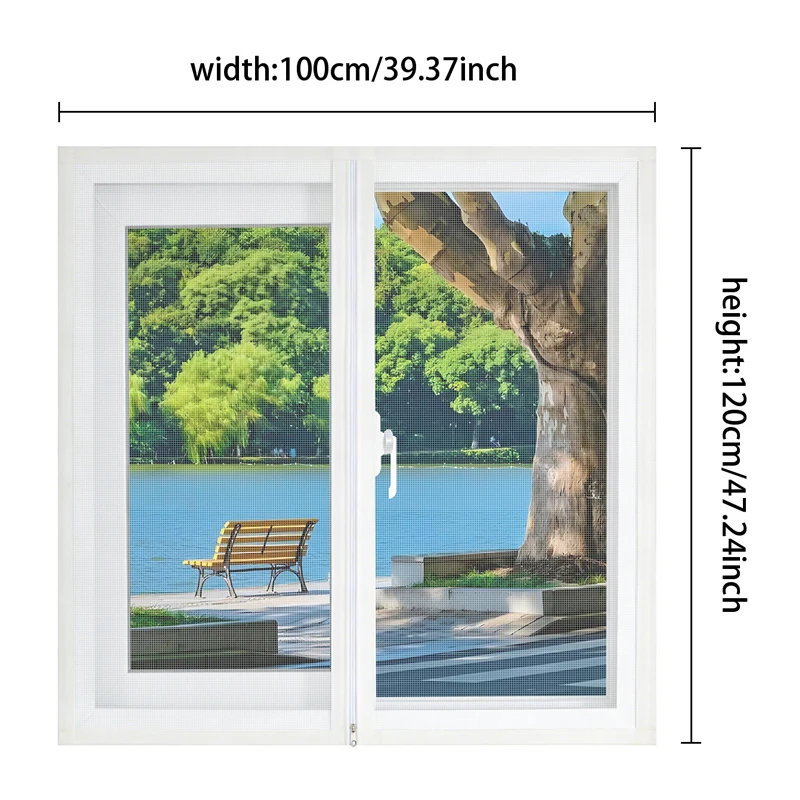 White Zipper Window Screen, Tool-Free Installation, Easy Open Without Removal, Breathable Insect & Mosquito Mesh for Home Use