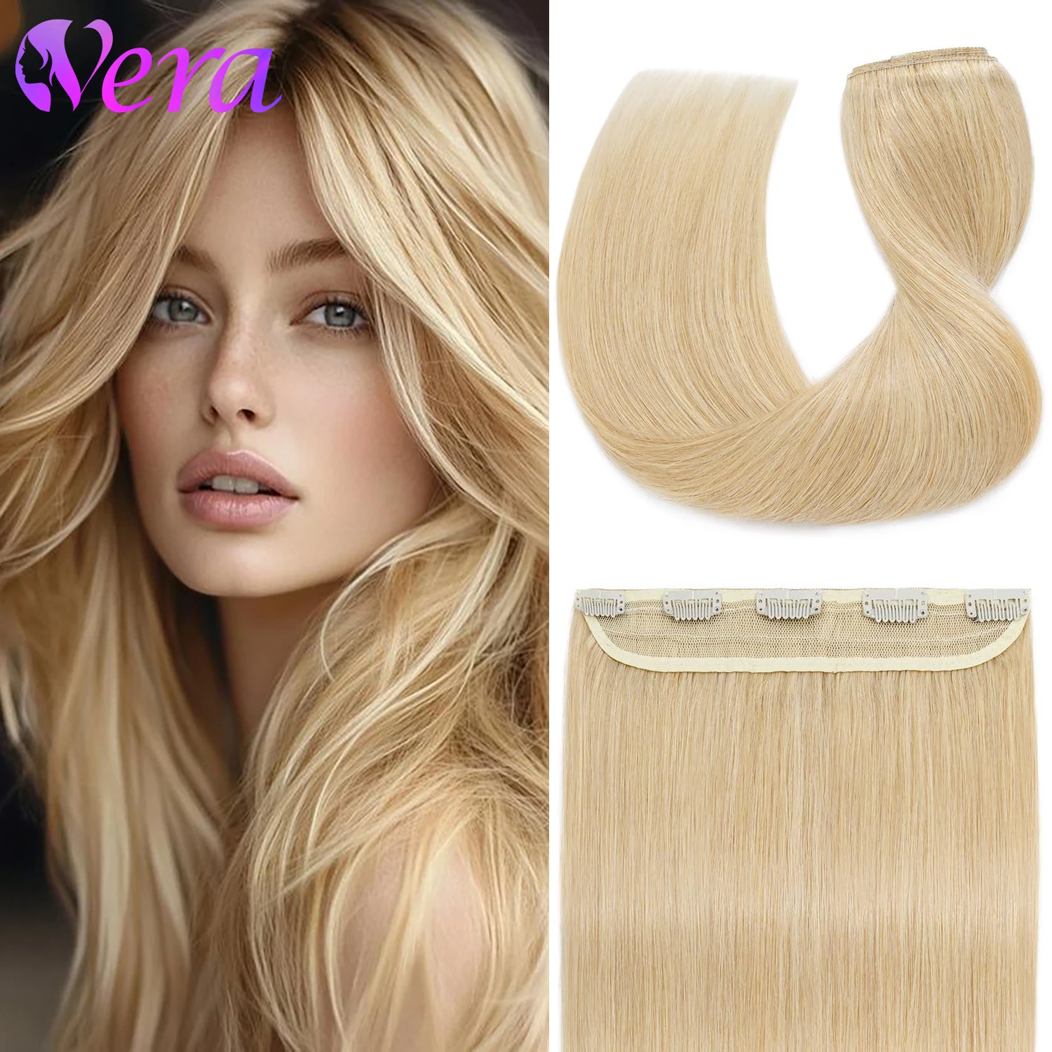 

16-26 Inch Clip In Human Hair Extensions One Piece With 5 Clips Brazilian Blonde Straight One Piece Natural Human Hair Extension