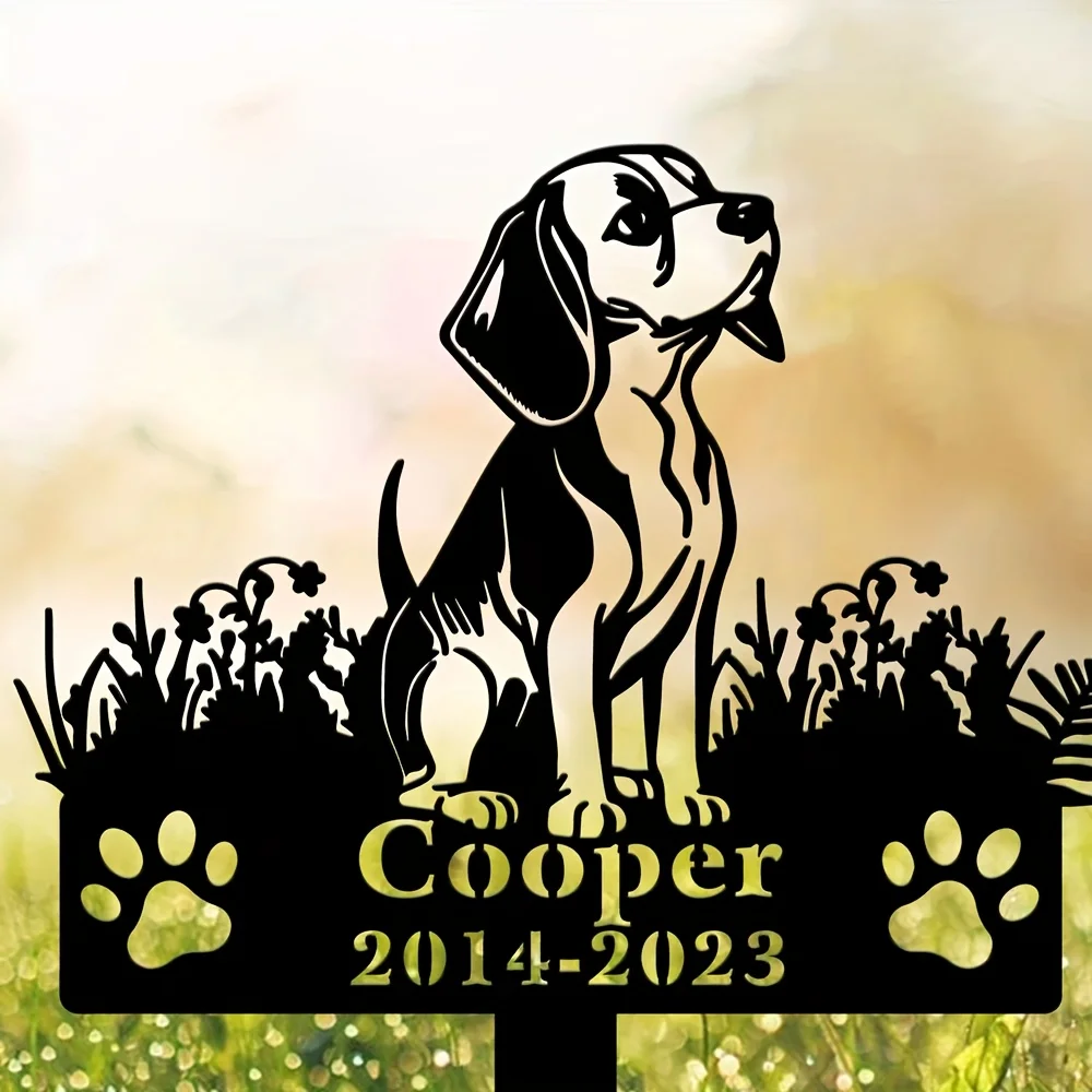 Metal Beagle Dog Memorial Marker - Suitable for Beagle Owners, Pet Tombstone & Sympathy Gift for Burial or Cremation Memorials