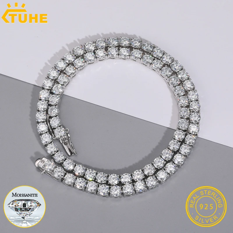 TUHE With Certificate Moissanite Tennis Necklace 925 Sterling Silver Women Men For Hip Hop Jewelry Custom Tennis Chain Necklace