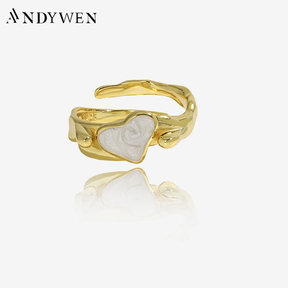 ANDYWEN 100% 925 Sterling Silver Gold White Red Enamel Resizable Ring Women Luxury Jewelry 2022 Wedding Rock Punk Jewels