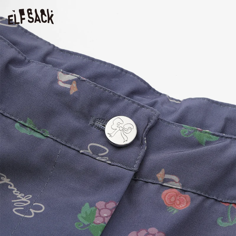 ELFSACK 2025 Spring New Arrivals High Street Loose All-over Print Casual Wide-Leg Pants for Women