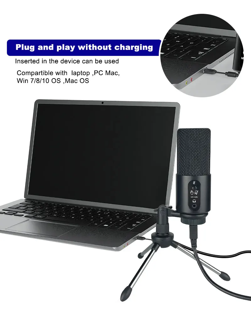MY MIC W110 192khz USB Condenser studio Computer Gaming Microphone Mics For Laptop Recording Podcasting Broadcasting with stand