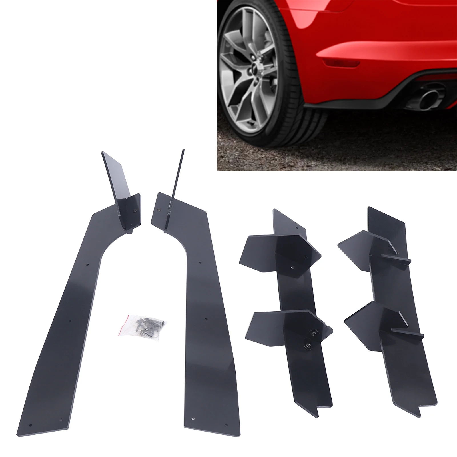

For Ford For Mustang 2015-2021 Glossy Black Rear Diffuser & Rear Side Splitters Set Made of Lightweight and Quality ABS Material