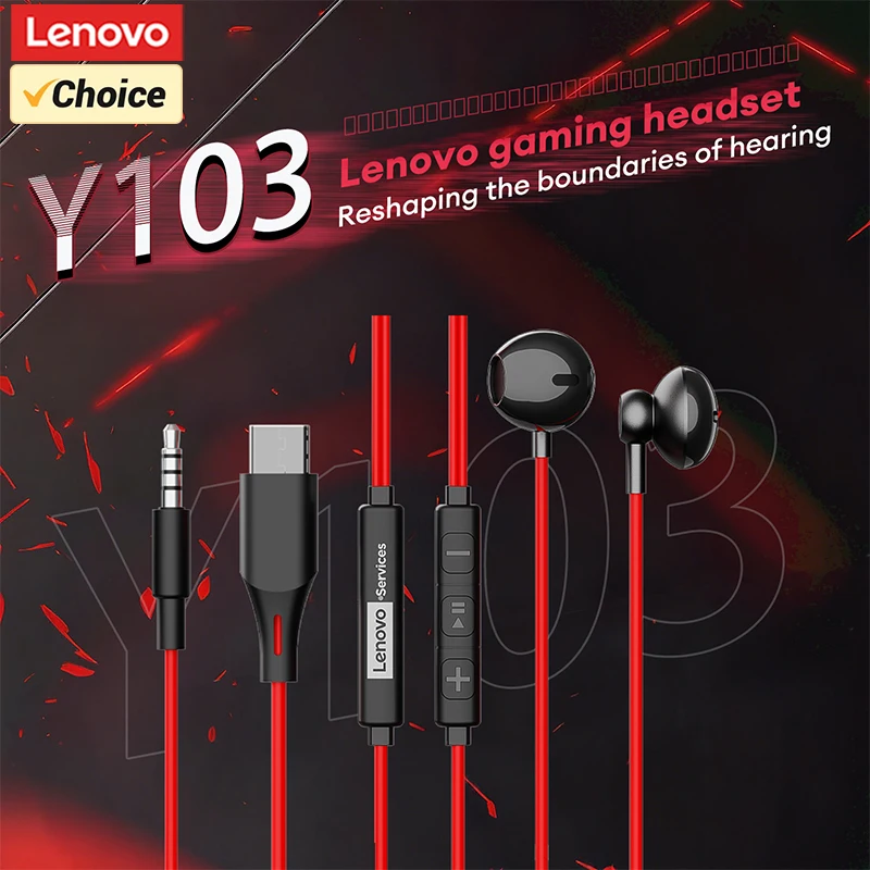 

Lenovo Y103 Pro Wired Gaming Earphones In-Ear 3.5mm/Type-C Headset Stereo Earbuds with Mic for Phones Tablets Desktops Laptops