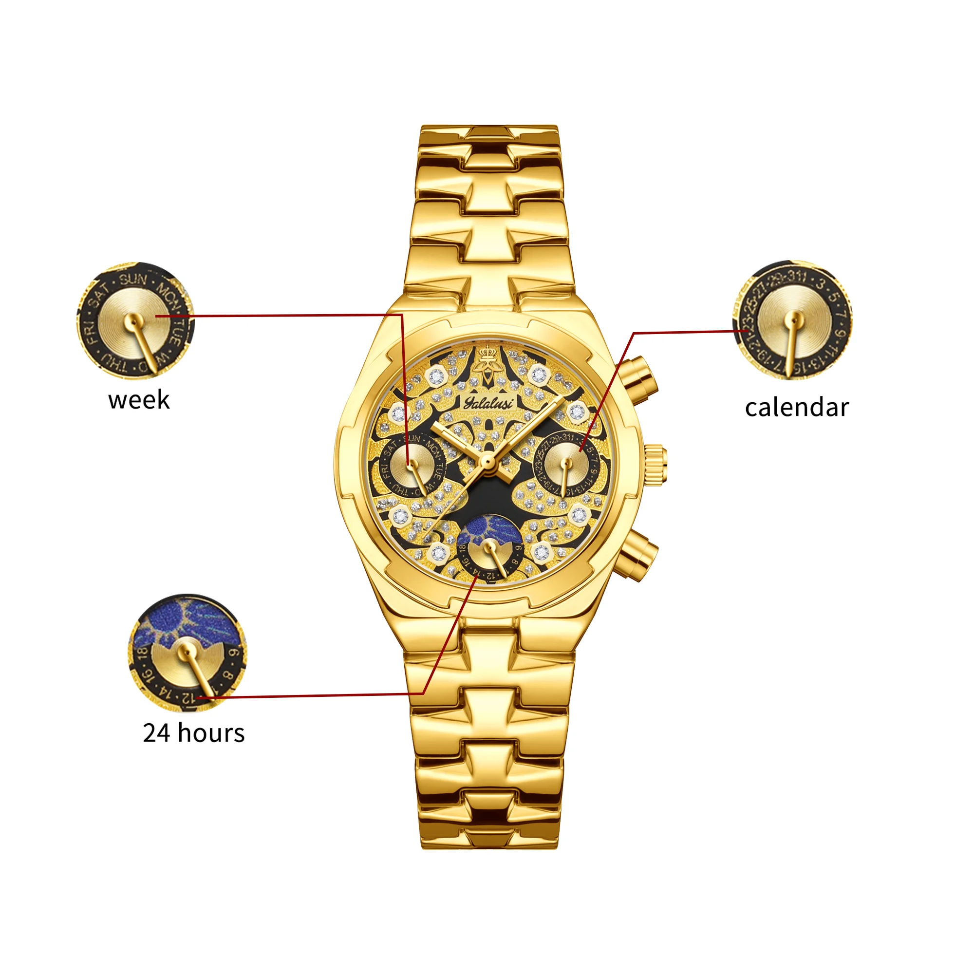 ساعة يد كوارتز جديدة فاخرة وعصرية من العلامة التجارية YaLaLuSi تتميز بتقويمًا، ومضيئة، وعرض نهاري، والمزيد من هدايا الهالوين