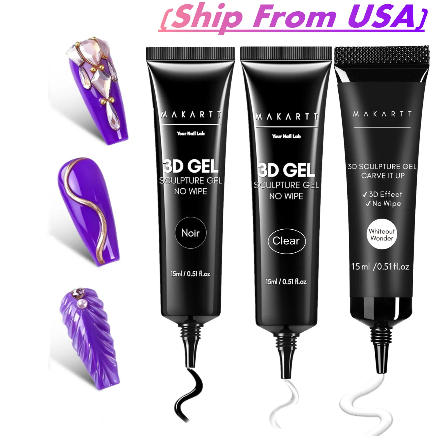 

Makartt 3D Gel - Гель для скульптуры ногтей, клей для ногтей, 15 г, без протирания, прозрачный черный гель-лак для дизайна ногтей, сделай сам, дизайн ногтей, рисунок, литье