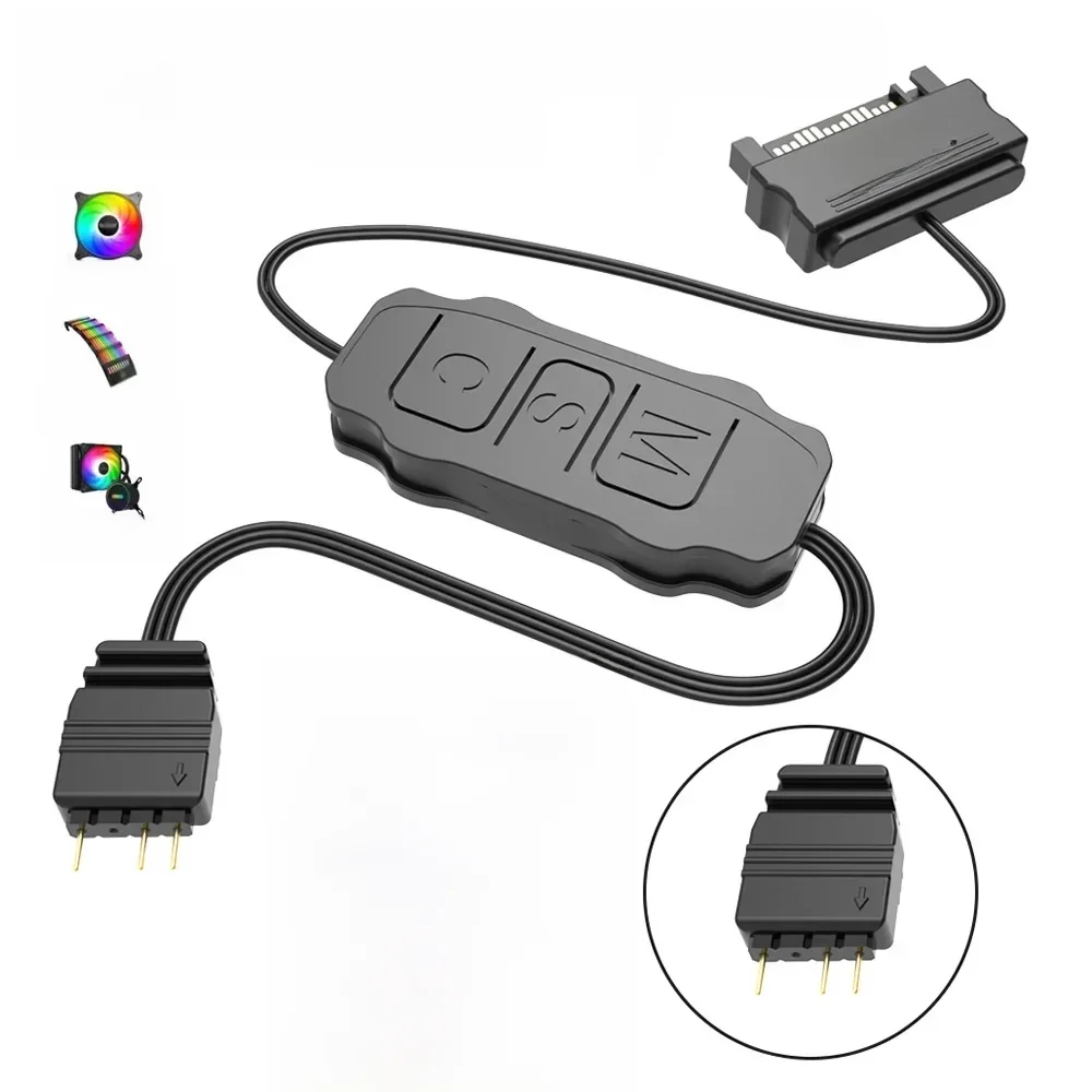 Contrôleur ARGB 5V 3 broches vers SATA, Mini contrôleur RGB, Hub 3 broches pour boîtier de processeur d'ordinateur, ventilateur frais, radiateur lumineux LED