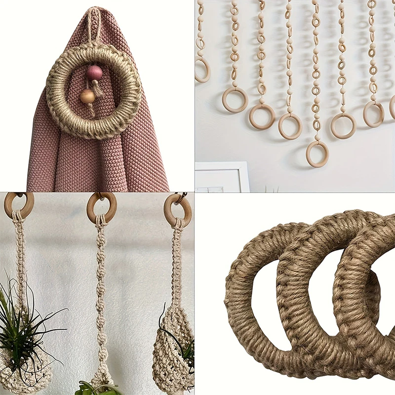 Unfinished Wooden Rings 30-120MM Premium Nature Wooden Rings Set for Macrame DIY Crafts Wood Hoops Ornaments Jewelry Making