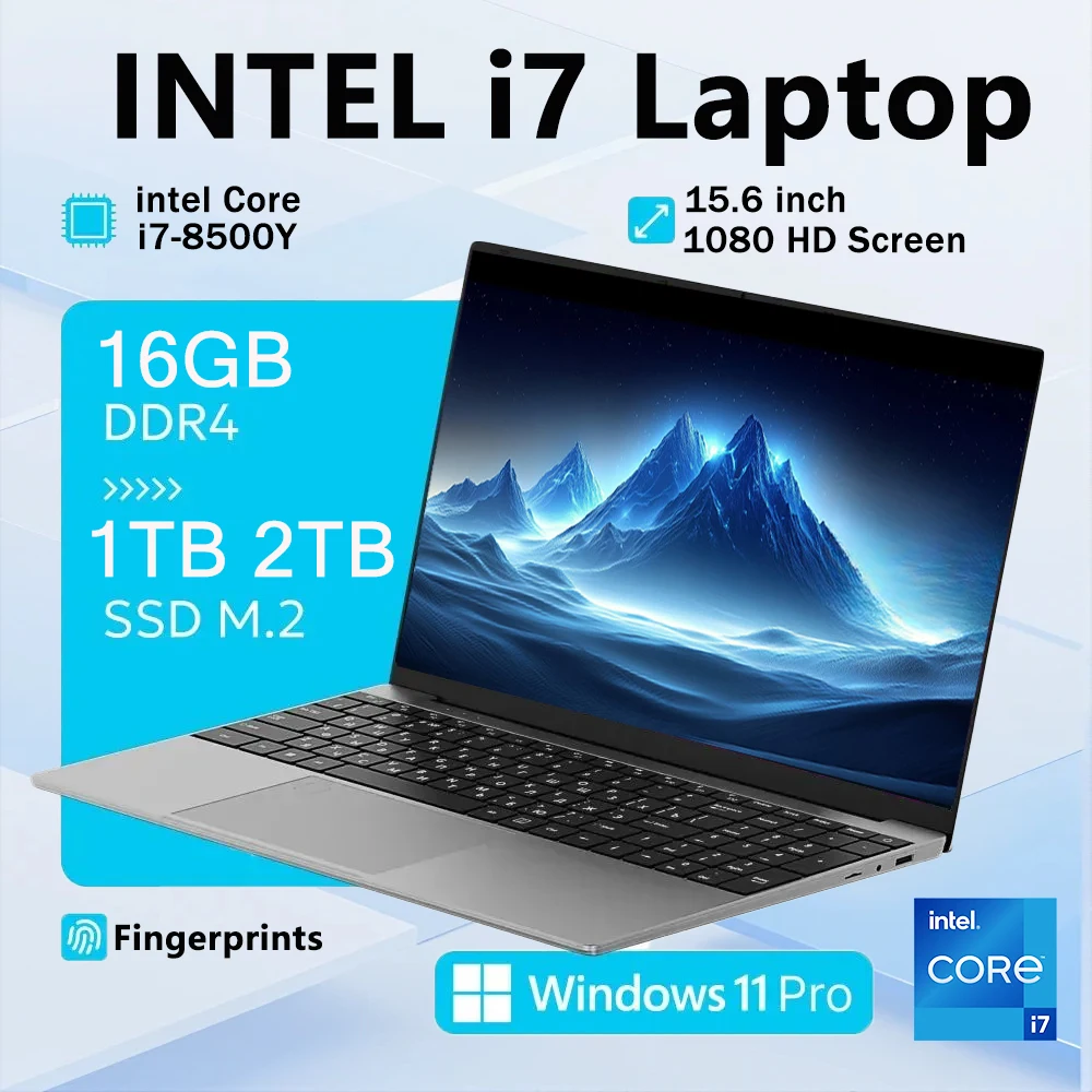 2025 NOWY Laptop 15,6'' Windows 11 Intel i7-8500Y 16GB RAM 1TB SSD Laptop Rozblokowanie odciskiem palca Office Notebook Computer