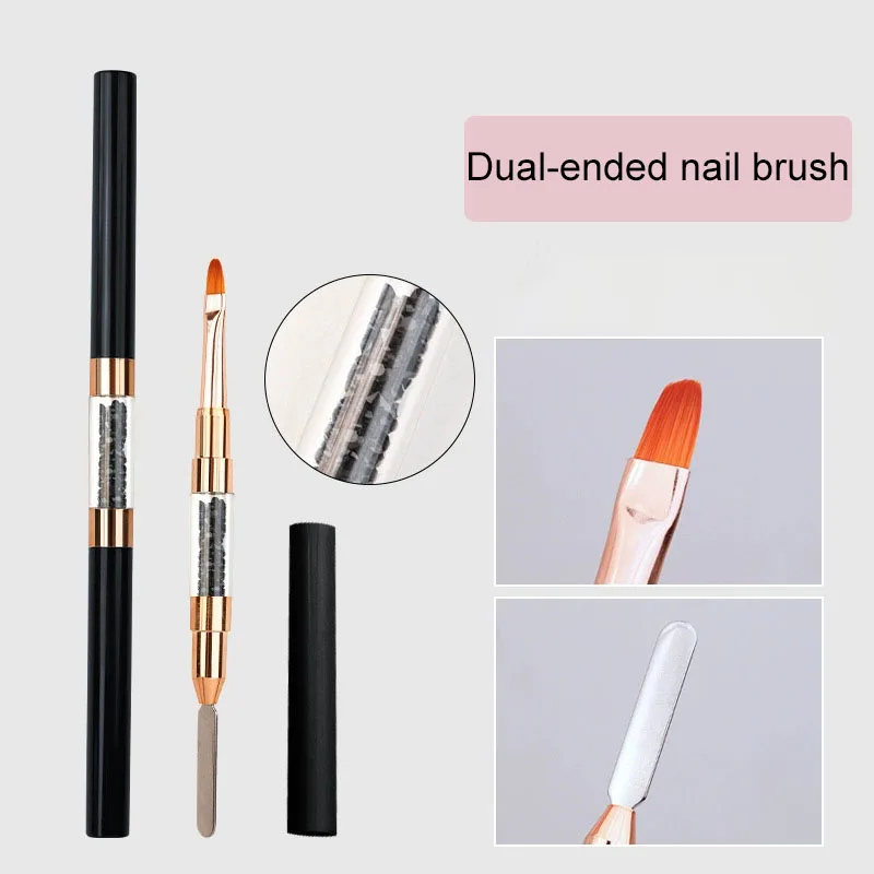 Dwustronny pędzelek do paznokci, pędzelek 2 w 1 do żelu UV, pędzelek do precyzyjnego malowania paznokci, narzędzie do usuwania martwego naskórka DIY do zdobienia paznokci