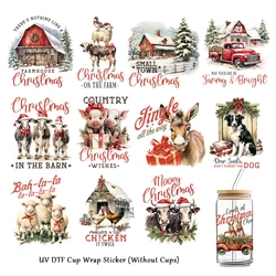 12pcs Christmas Farm Animals UV DTF Cup Wraps Sticker for 16Oz Glass Cups Phone,Waterproof Rub on Transfers Stickers,DIY Crafts