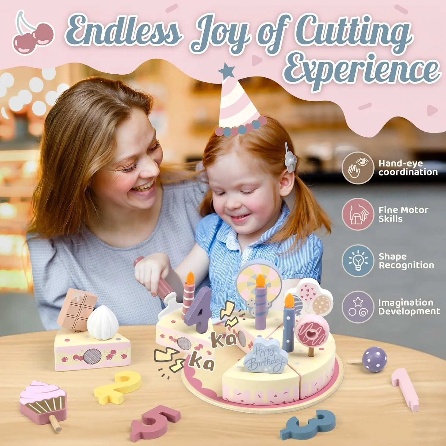 Jouets de cuisine en bois pour enfants, Simulation de gâteau d'anniversaire, jeu de Simulation de coupe de nourriture, jeu de rôle pour enfants, cadeaux pour garçons et filles