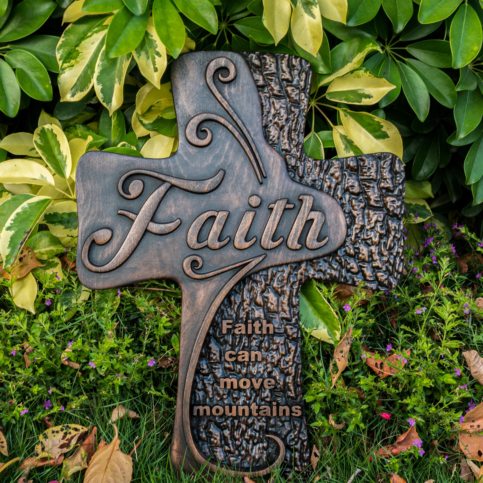 Beech Solid Wood Carved Faith Wood Cross Decoration, spiritual Wall Sign, Christian Tabletop Sign, Inspirational Minimalism