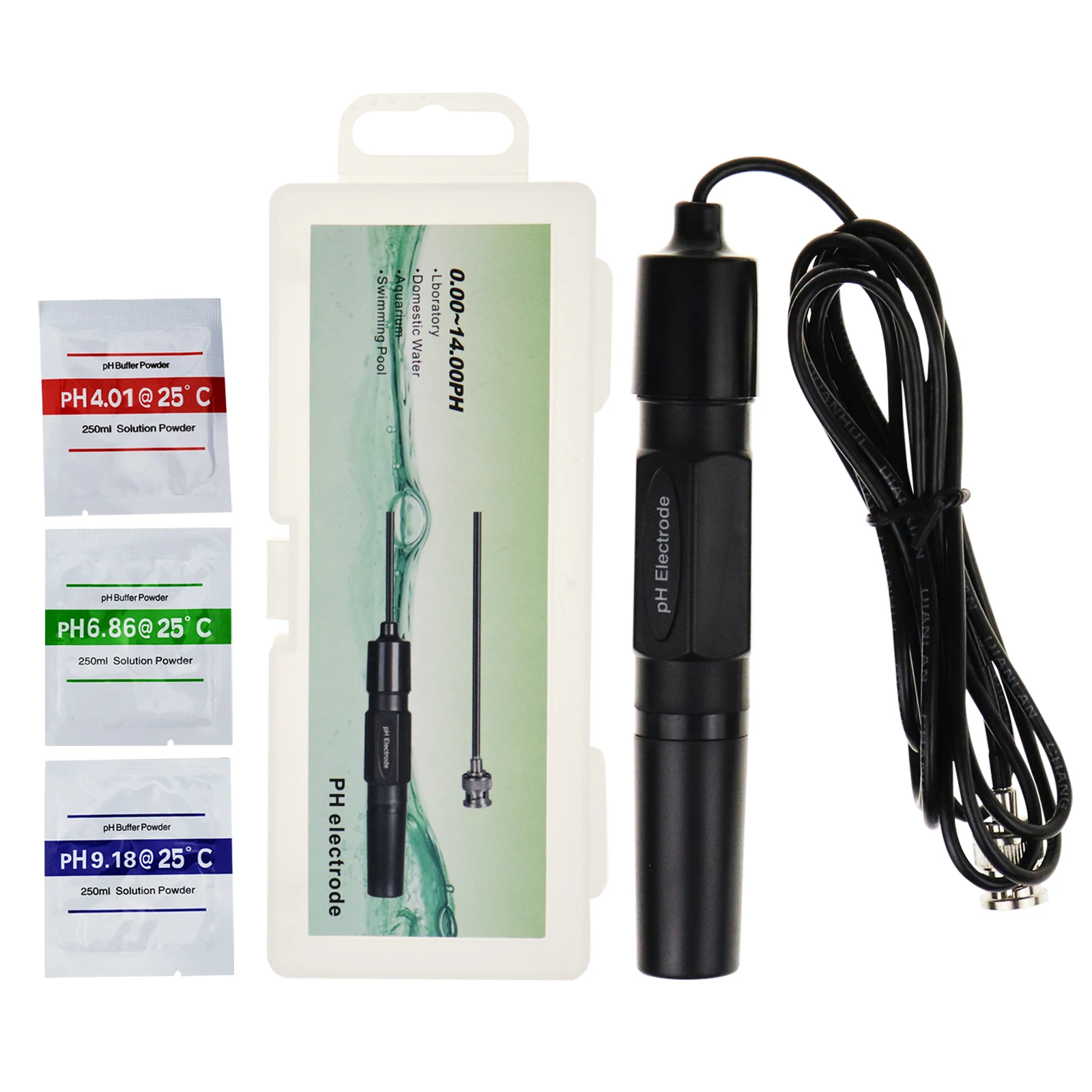 50 Ohm BNC type pH Electrode Probe Replaceable Sensor Water Quality Meter 200cm Long Cable for Aquarium Hydroponics Plant Pool S