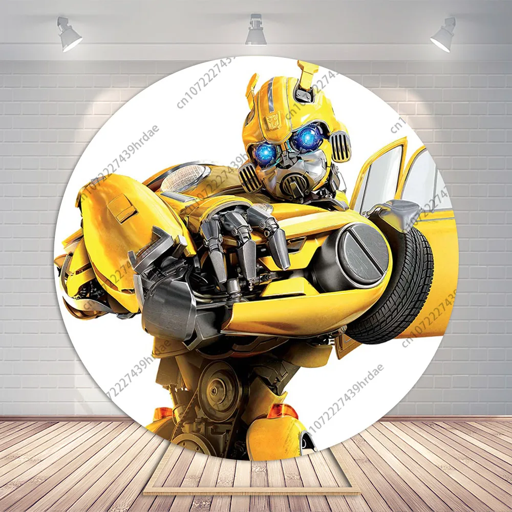 Bumblebee Transformers Round Background Wall Kid Boy Birthday Party Backdrop Decor Autobots Baby Shower Cylinder Banner Poster