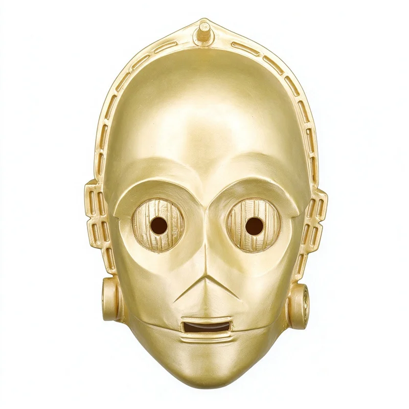 C-3PO Golden Robot Cosplay Mask Full Head Helmet Headgear Latex Halloween Costume Prop For Adults Masquerade Carnival
