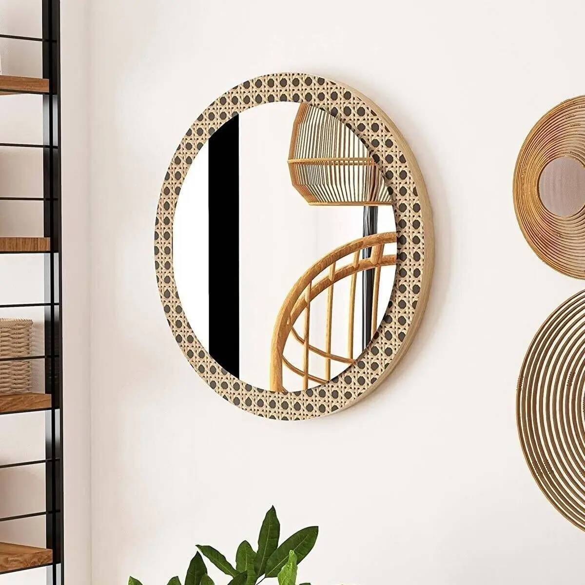 

Decorative Patterned Round Wall Mirror Home Bathroom Living Room Kitchen Hallway Wc Makeup Mirror Modern Wall Decoration