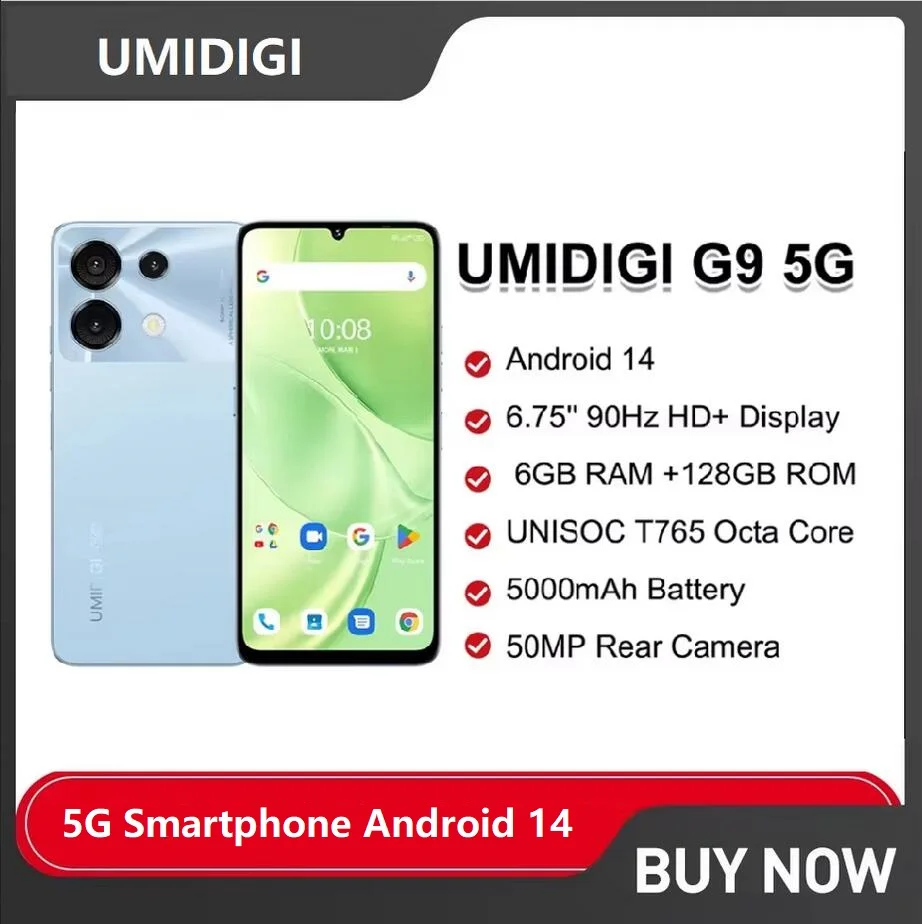 UMIDIGI G9 5G Smartphone 5G Android 14 8-Core 6+6GB 128GB 6.75” 90Hz HD+ 50MP 5000mAh 18W Charging 5G cellphone celulares