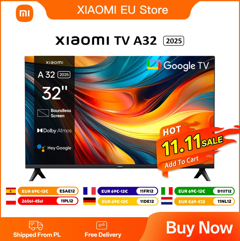 Xiaomi TV A 32, kompakte Größe mit buntem Bildschirm, dynamischer Sound mit Dolby Audio ™ , DTS-X und DTS Virtual:X, Top-End-Metall fini