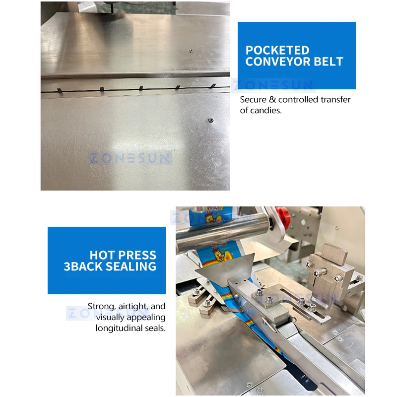 Máquina de embalaje de dulces con envoltura de flujo horizontal Zonesun ZS-CFW1000A