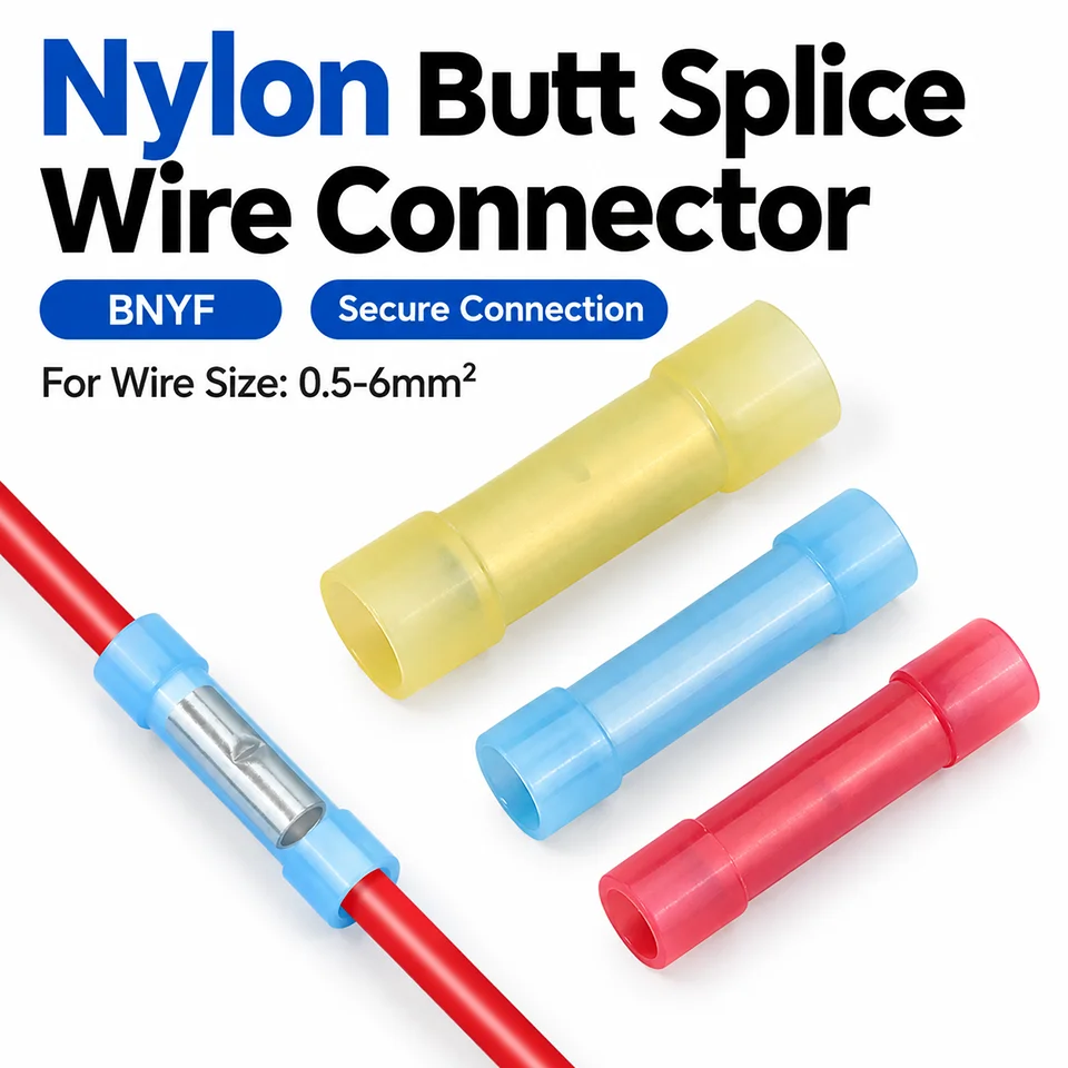 BNYF Nylon Insulated Butt Splice Wire Connectors Copper Crimp Terminals Electrical Joint Cable Splice Kit 50 100 80Pcs