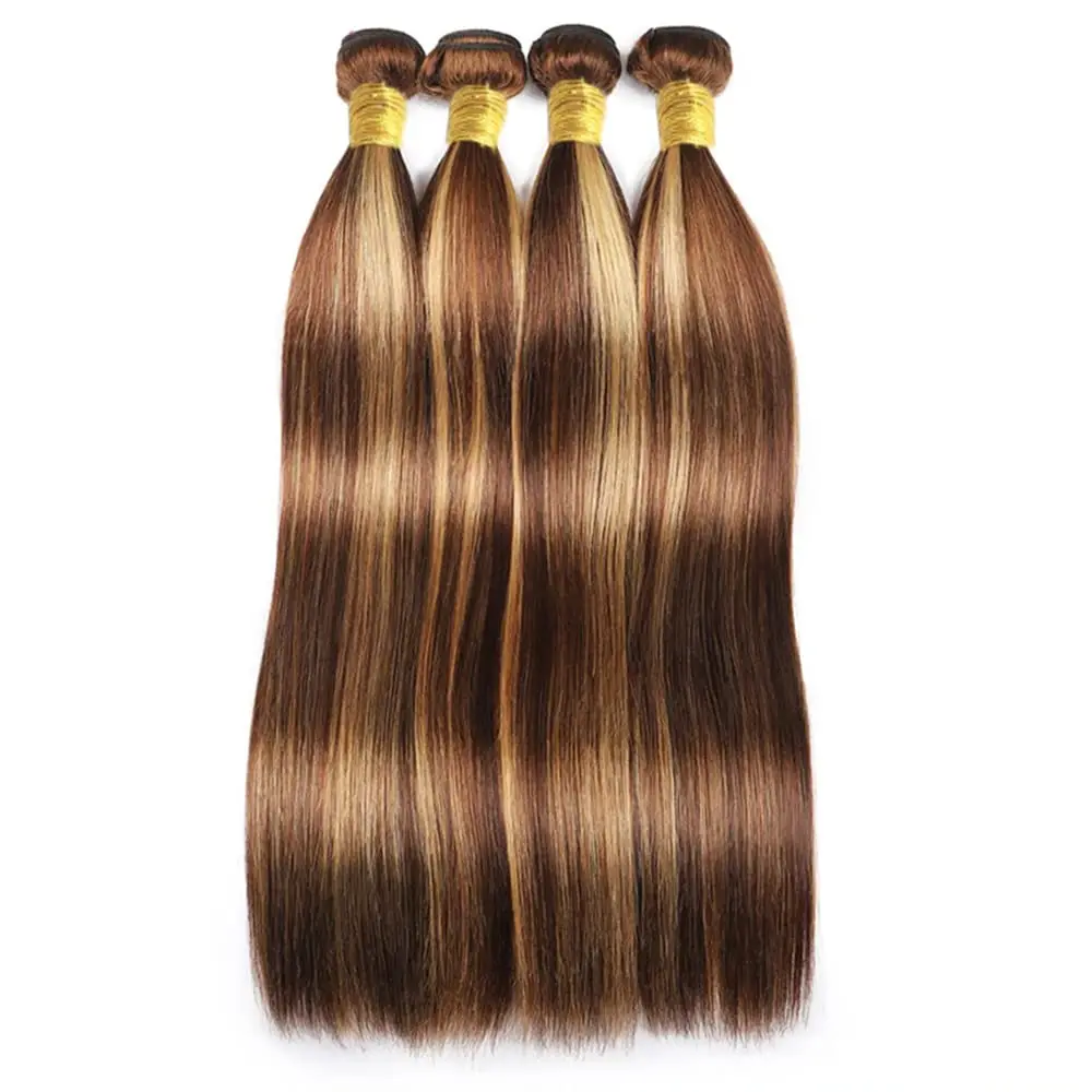 Ombre Brown P4/27 Highlight Bundles Human Hair Straight Brazilian Human Hair 1/3 Bundles Remy Bundles Hair Extensions For Women