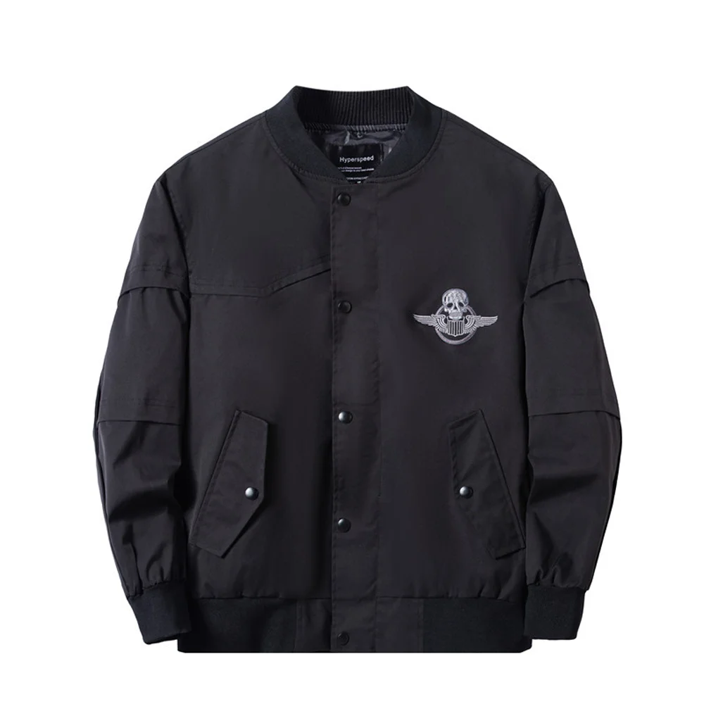 Men's Bomber Jacket Snap Button Zip Up Embroidered Casual Baseball Flight Jacket Windbreaker Coat 2026 New