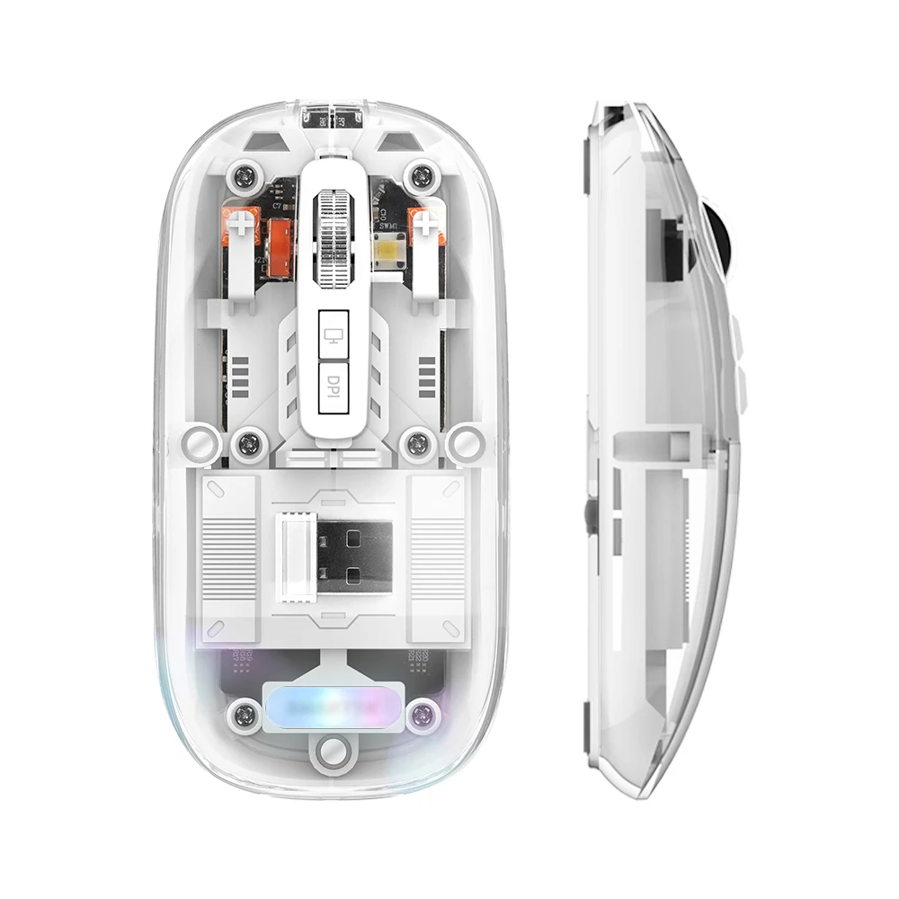 Transparent Bluetooth mouse, Transparent wireless mouse, Type C charging method, LED lighting, Laptop mouse, low noise mouse