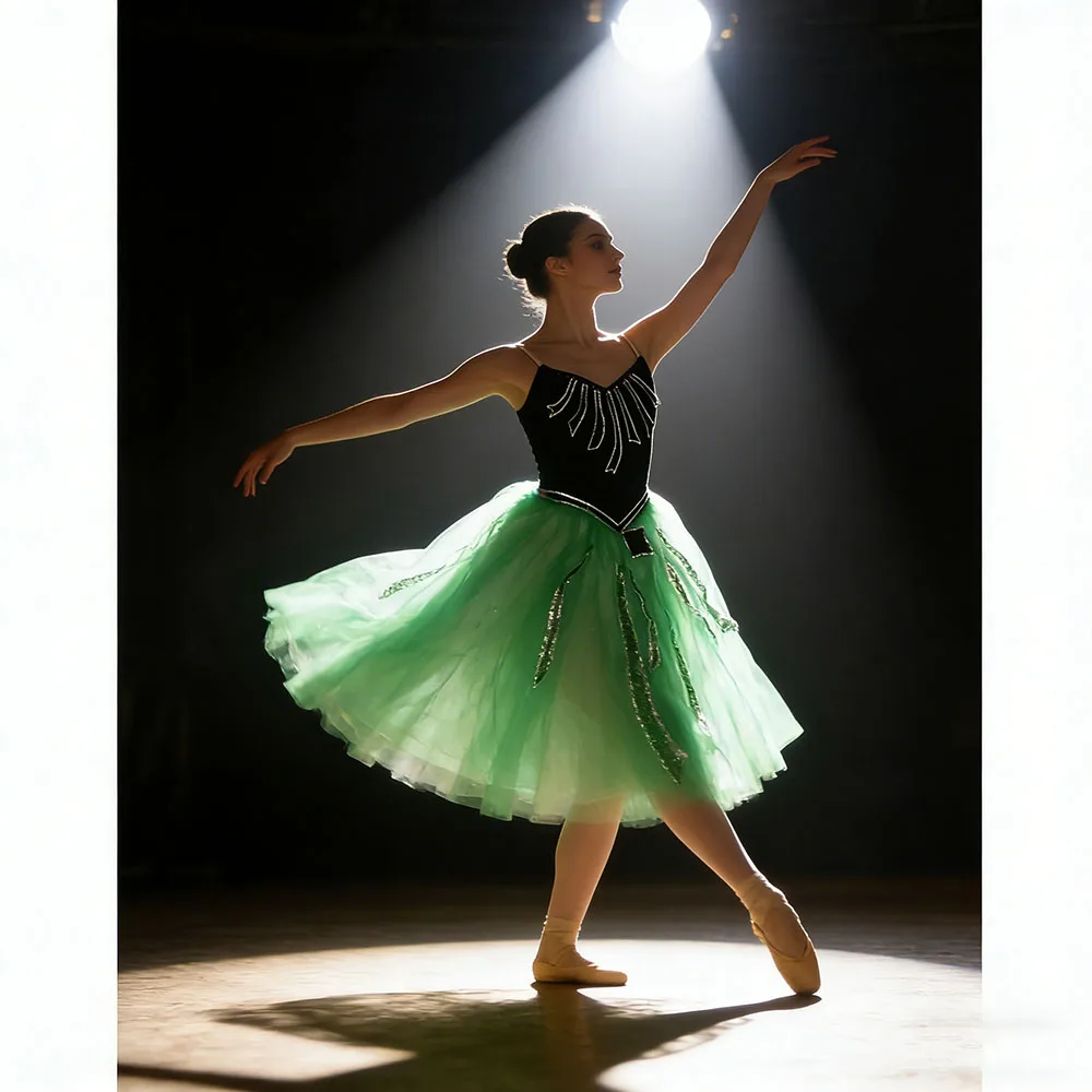 Big Discount Professional Green Emerald Long Romantic Ballet Dress Hook Eyes Back, Long Dark Green Tutu Dress Costume For Jewels