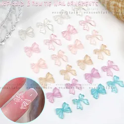 50Pcs Auroras Bowknot Nail Art Charms 3D Ribbon Bows Summer Nail Jelly Color Luminous Glitter Nail Decoration DIY Manicure Part