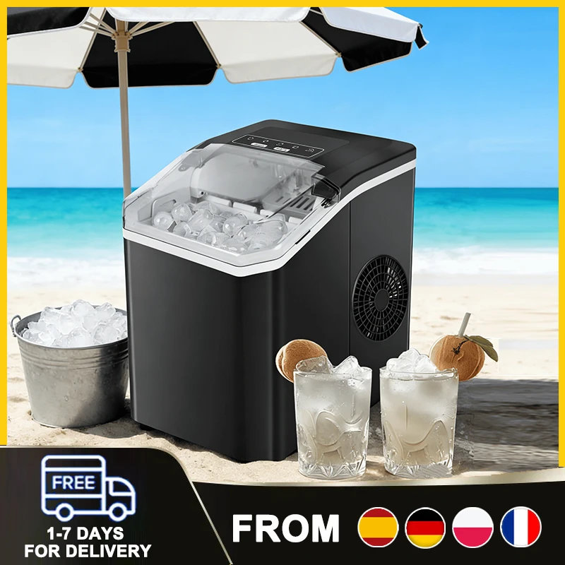 Máquina de Hielo Rápida de Sobremesa, 9 Cubos de Hielo Esféricos en 6 Minutos, Portátil, Más Pequeña y Ligera para Bar, Hogar, Cocina, Oficina, Camping y Aire Libre