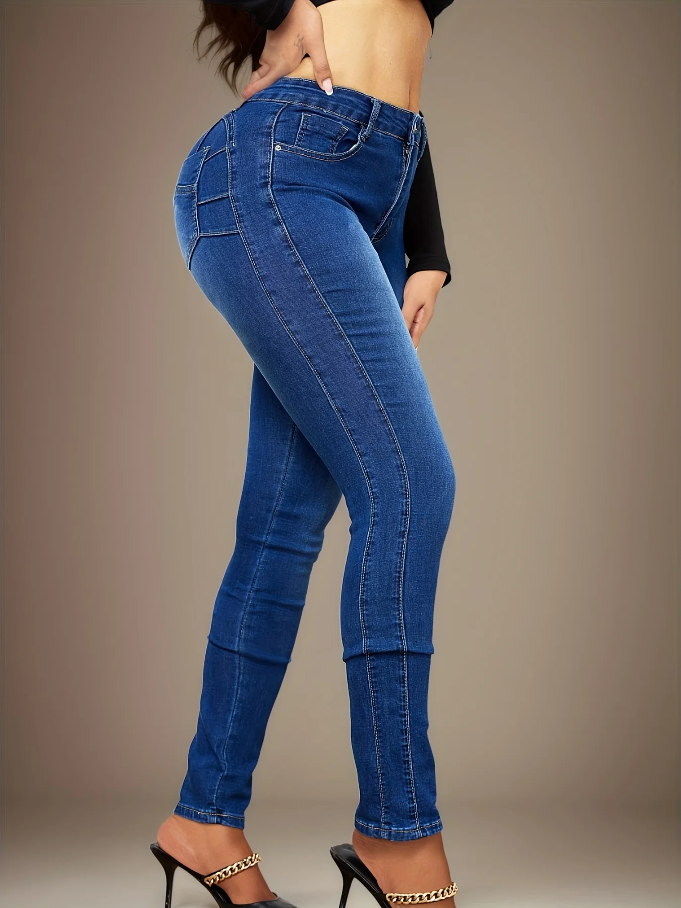 Ladies' fashionable casual High Waist Butt Lifting Skinny Jeans, Dark Wash Stretchy Denim，Tummy Control Denim Pants, Slim Fit Casual Streetwear，Women's new jeans