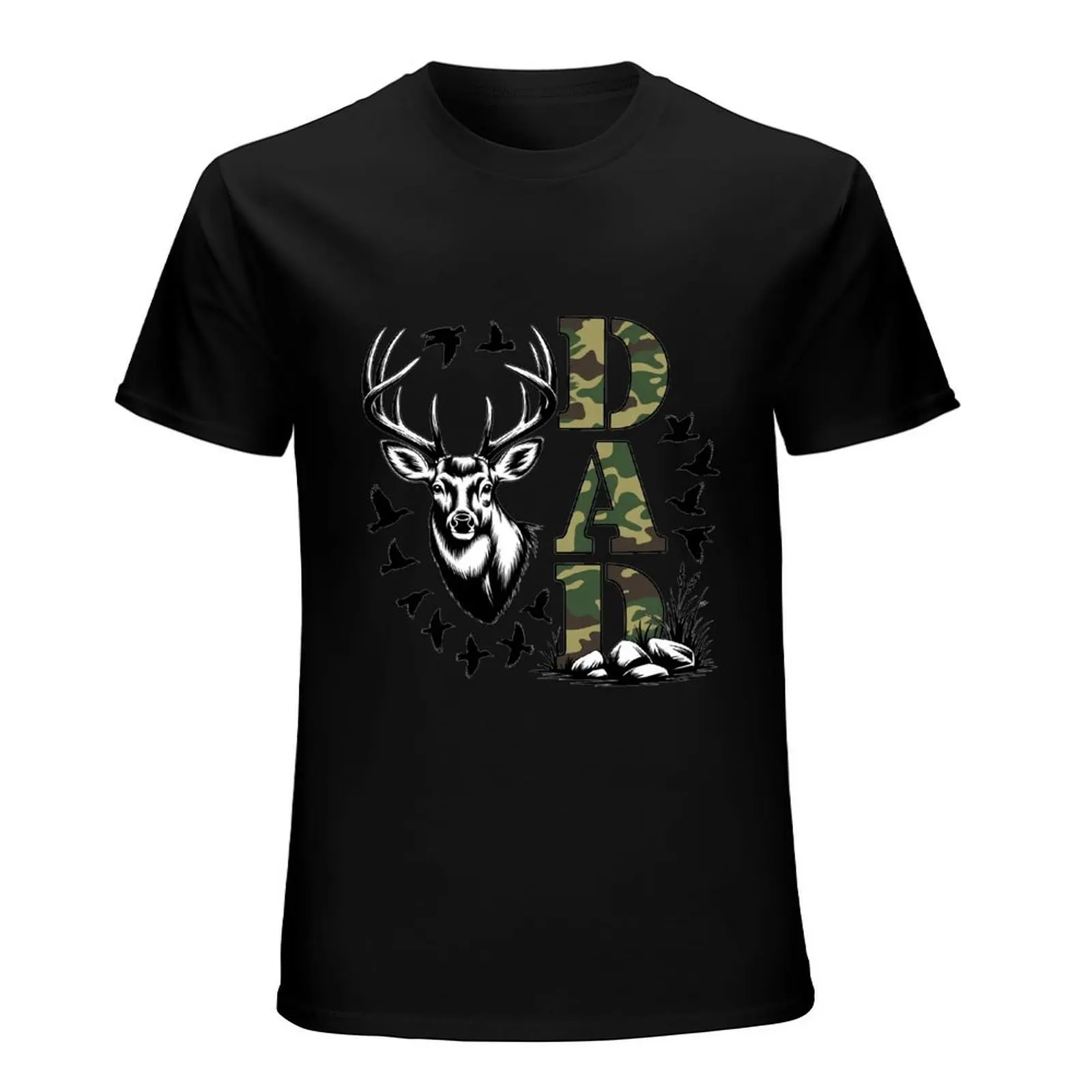 Rustic Cartoon Camo Bow Mallard Duck Duck Call Black Tshirt Country Outdoor Breathable Casual Hunting Tee