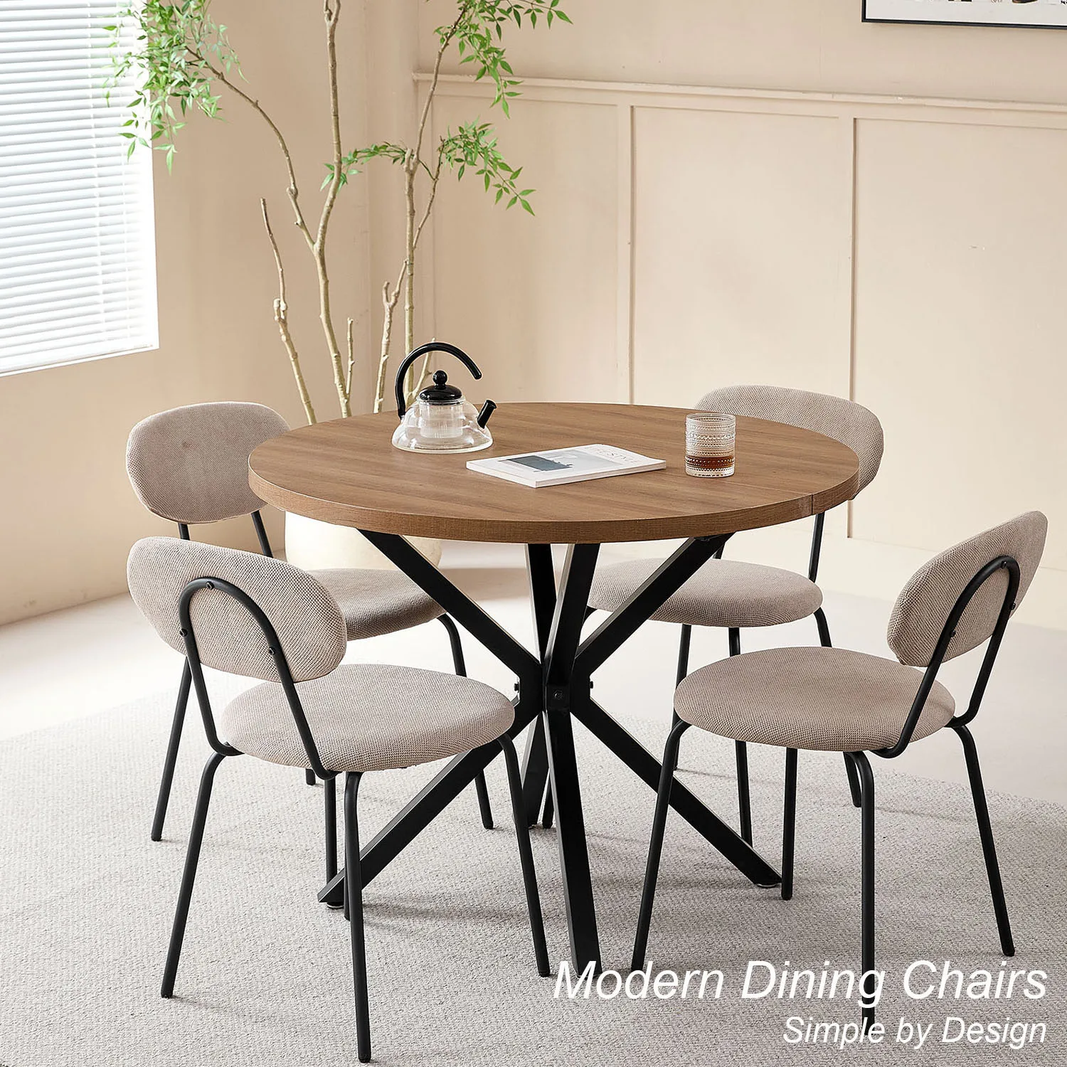 Set aus 4/6 nordischen Esszimmerstühlen mit Eisenbeinen, gepolstert, schlicht, hochwertig, stapelbar für Wohnzimmer/Wartezimmer/Bar/Restaurant – Detail 2